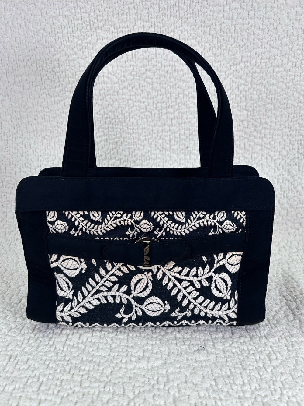 Vintage Vera Bradley Spectator Collection Microfiber Embroidered Handbag Black